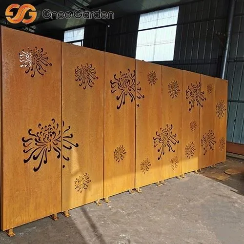 Corten Screens with Chrysanthemum Design