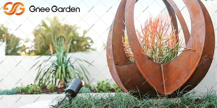 Corten Steel Planters with Outdoor Furniture Corten Steel Planters with Outdoor Furniture